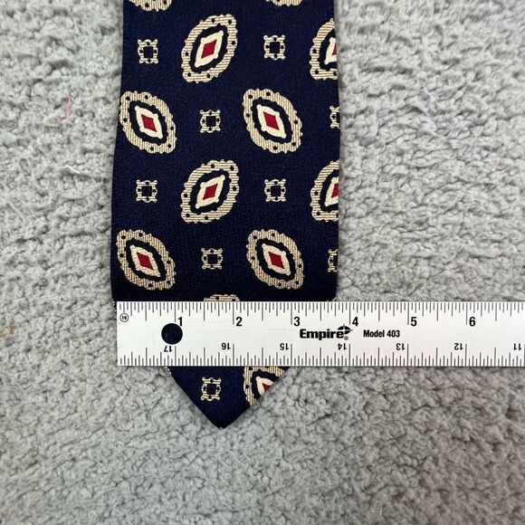 COACH MENS SILK TIE BLUE WITH TAN RED DESIGN - Picture 3 of 4
